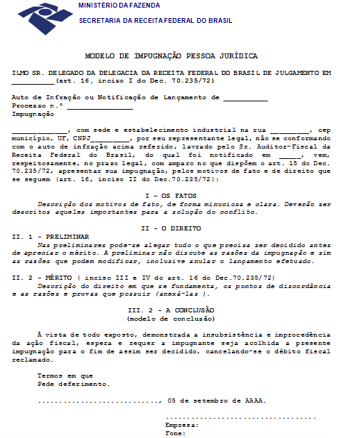 Modelo de Impugnação de Lançamento