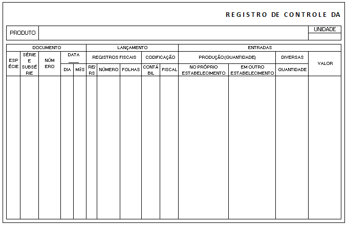 Livro Registro de Controle da Produção e do Estoque (LRCPE) - Lado Esquerdo