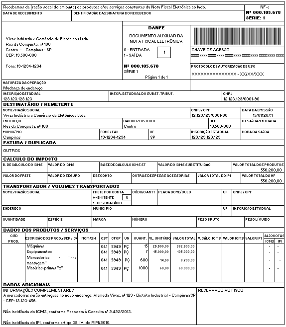 Nota Fiscal de mudança de endereço
