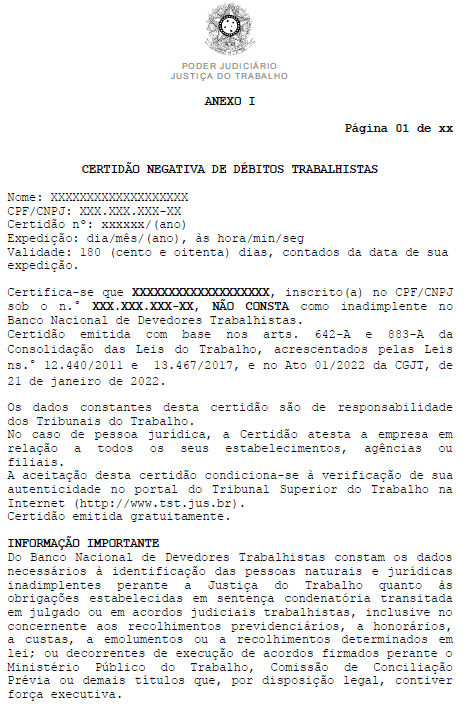 Certidão Negativa de Débitos Trabalhistas (CNDT)
