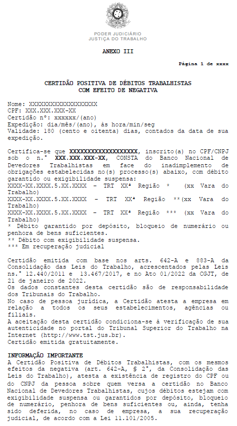 Certidão Positiva de Débitos Trabalhistas com Efeitos da CNDT