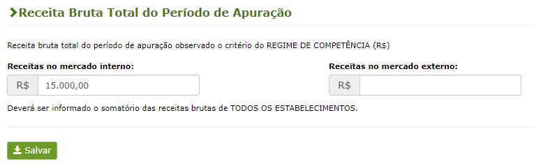 Informação da Receita Bruta